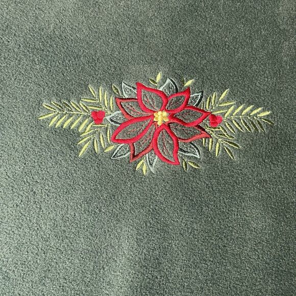 VTG Top Stitch Fleece Sweatshirt Womens M Green Floral Christmas Holiday Embroid - Picture 2 of 7